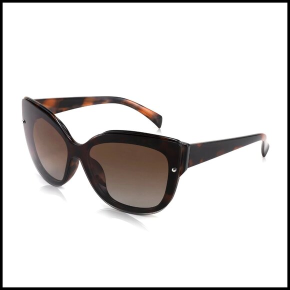 Polarized Cat Eye Sunglasses, Rimless Mirrored Lens, Oversized Retro Style main image 5